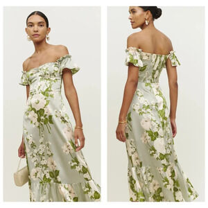 Reformation Sianna Tarragon Silk Dress 4
